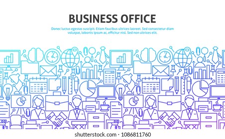 Business Office Concept. Vector Illustration of Line Website Design. Banner Template.