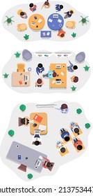 Business office connection working concept. Businessmen communicating talking about project strategy. People having board meeting with presentation, business brainstorming of startup, top view