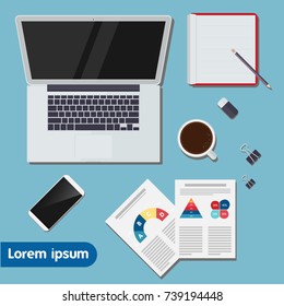 business office desktop workspace element flat design vector