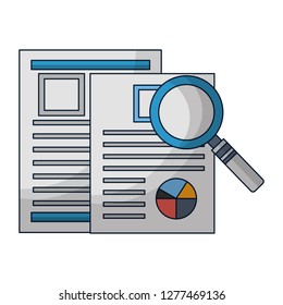 business office document report and magnifying glass