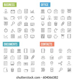 Business, office, documents and contacts line icons, vector eps10 illustration
