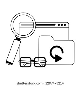 Business and office elements in black and white