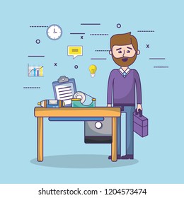 business office employee workspace cartoon