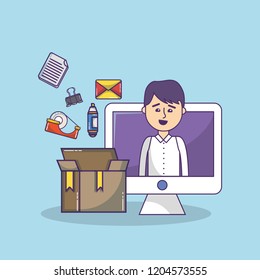 business office employee workspace cartoon