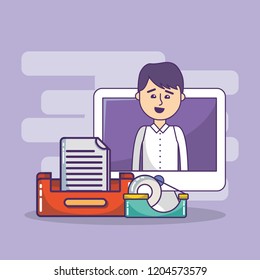 Business Office Employee Workspace Cartoon Stock Vector (Royalty Free