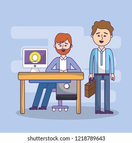 business office employee workspace cartoon