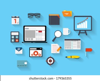 Business and Office Flat Icons Vector Ilustration