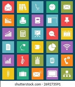 Business and office Flat icons for Web and Mobile Apps. Can be used as elements in infographics, logo templates. Laptop, wifi, mail, data. Retro grunge design. Vector illustration