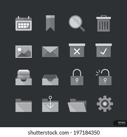 Business & Office flat style icons in gray color - Vector Illustration
