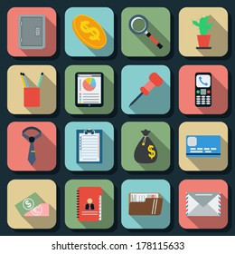 Business and office flat vector icons set 2