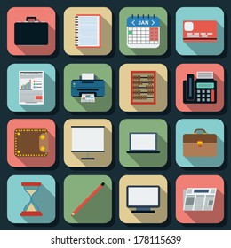 Business and office flat vector icons set 3