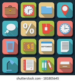 Business and office flat vector icons