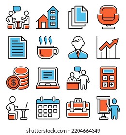 Business and Office Icon Set on White Background. Vector illustration