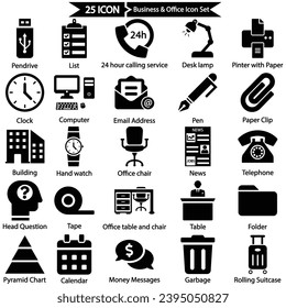 Conjunto de iconos de negocios y de oficina, gráficos vectoriales