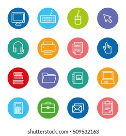 Business Office Icon Set . Vector Illustration.