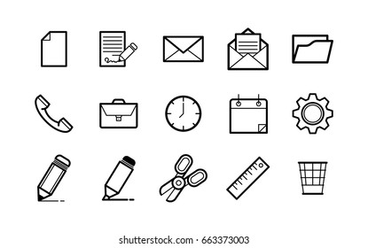 Business Office Icon Set - Vector Graphic Minimalistic Flat Line Stroke Pictogram Illustration Collection