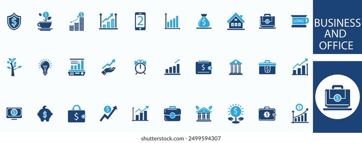 Business and Office icons. Office and Business icons in flat style. Money, office, bank,  Icon collection