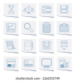 Business and office Icons on a piece of paper - vector icon set