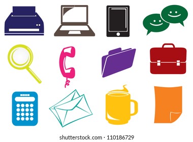 Business and office icons set in different colors