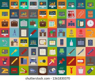 Business and Office icons set - illustration pack of computer and web graphic elements. chart, calendar, sign, clock, briefcase, presentation. Web or Mobile communication icons for Apps