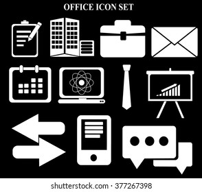 Business and office icons set on black background vector illustration 