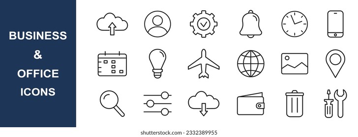 Symbol für Geschäftsbüros gesetzt. Vektorgrafik.