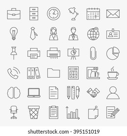 Business Office Life Line Art Design Icons Big Set. Vector Set Of Modern Thin Outline Working Place And Job Items.