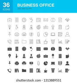 Business Office Line Web Glyph Icons. Vector Illustration of Work Outline and Solid Symbols. 