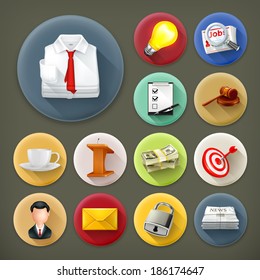 Business and office, long shadow icon set