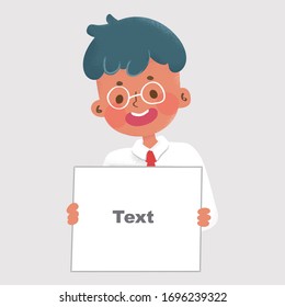 A business office man carries a blank Your text here paper,Flat cartoon vector illustration With Grain And Noise Texture.