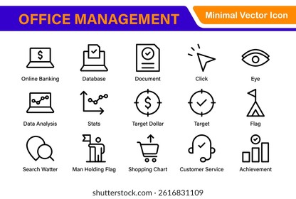 Business and office management Outline Icon Collection. marketing, strategy, teamwork, planning, business, training, office icons illustration.