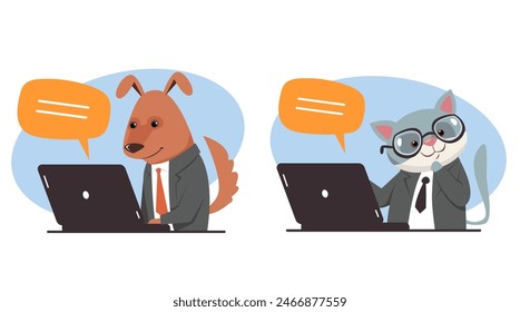 Business office manager animal working desk employee concept. Vector flat graphic design illustration