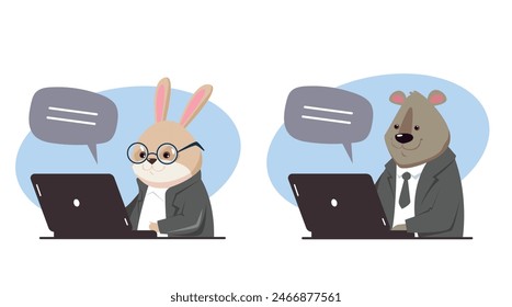Business office manager animal working desk employee concept. Vector flat graphic design illustration