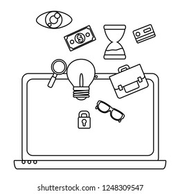 Business office and marketing in black and white