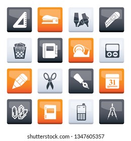 Business and office objects icons over color background - vector icon set