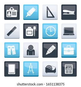 Business and office objects icons over color background - vector icon set