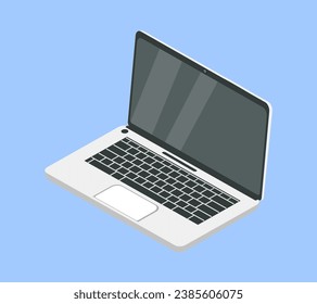 Conjunto de objetos de oficina comercial. Portátil blanco. Organización de procesos de trabajo y papeleo eficientes. Elemento gráfico para el sitio web. Colección vectorial plana de dibujos animados aislada en fondo azul