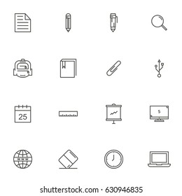 business office outline icon set vector