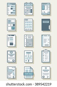 Business office pages line icon set 