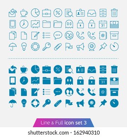 Business and Office set 3. Trendy thin icons for web and mobile. Line and full versions.