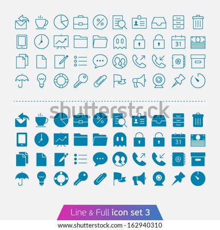 Business and Office set 3. Trendy thin icons for web and mobile. Line and full versions.