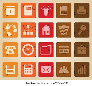 Business and office set of different vector web icons. Retro style.