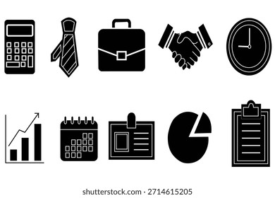 Conjunto de iconos negros sólidos de negocios y oficinas