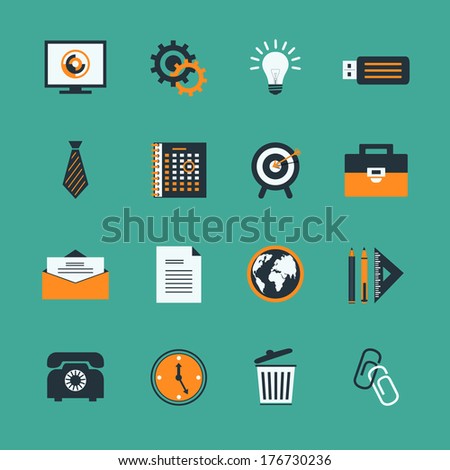 Business office stationery icons set of creative lightbulb phone and target isolated vector illustration