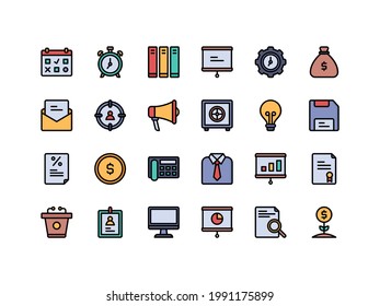 Business and Office Supplies Lineal Color Icon Set