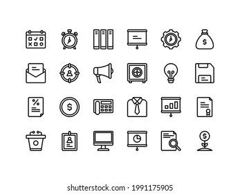 Business and Office Supplies Outline Icon Set