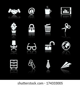 Business office supplies pictograms set of scissors paper plane clips and glasses vector illustration
