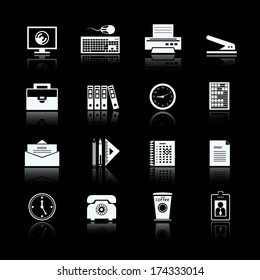 Business office supplies pictograms set of folders files documents and stapler vector illustration