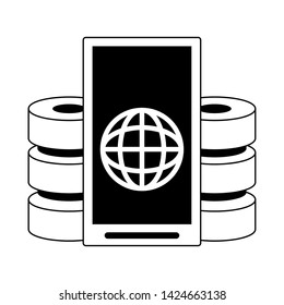 Business and office technology smartphone and database disks symbols vector illustration graphic design
