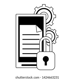 Business and office technology smartphone with document and security system vector illustration graphic design